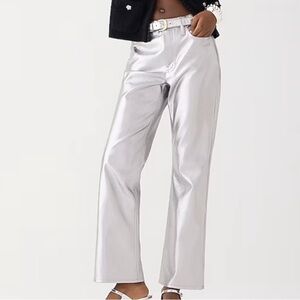 J. Crew Full-length demi-boot pant in‎ metallic faux leather 26T Tall holiday
